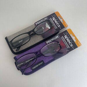 RG0321 Lot of 2 Simply Specs Reading Glasses Black, Purple With Free Case +2.50